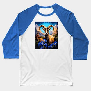 Cartoon Of A Colorado Bighorn Sheep Blue Columbine Baseball T-Shirt